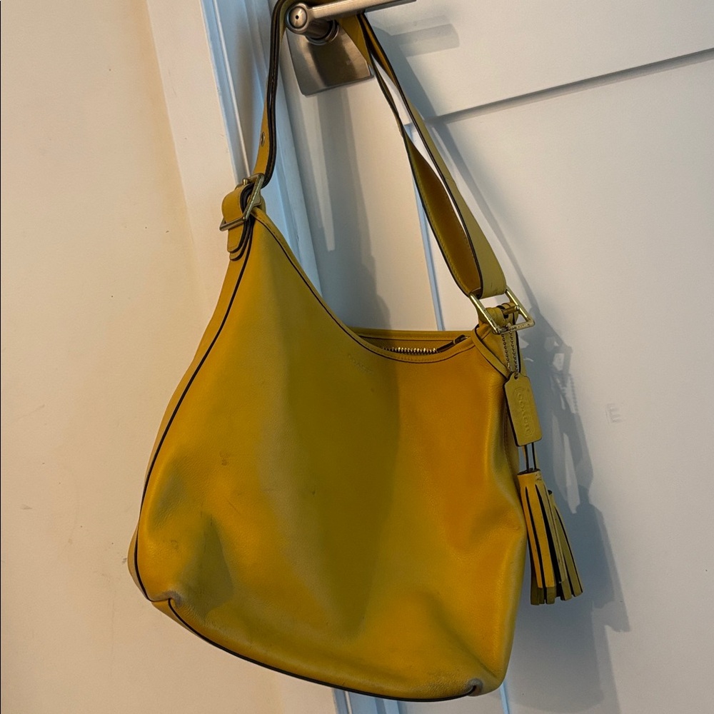 Yellow Coach Legacy Leather Duffle Hobo Bag